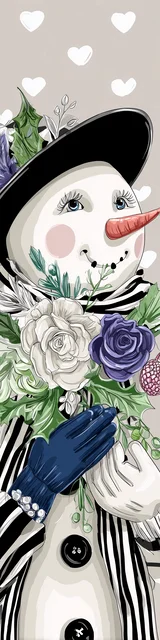 Free printable Christmas bookmarks of a snowman with a striped ribbon